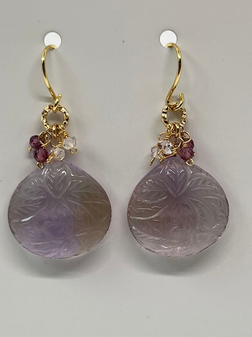 みっちゃん　14kgf アメトリン リーフカービングピアス