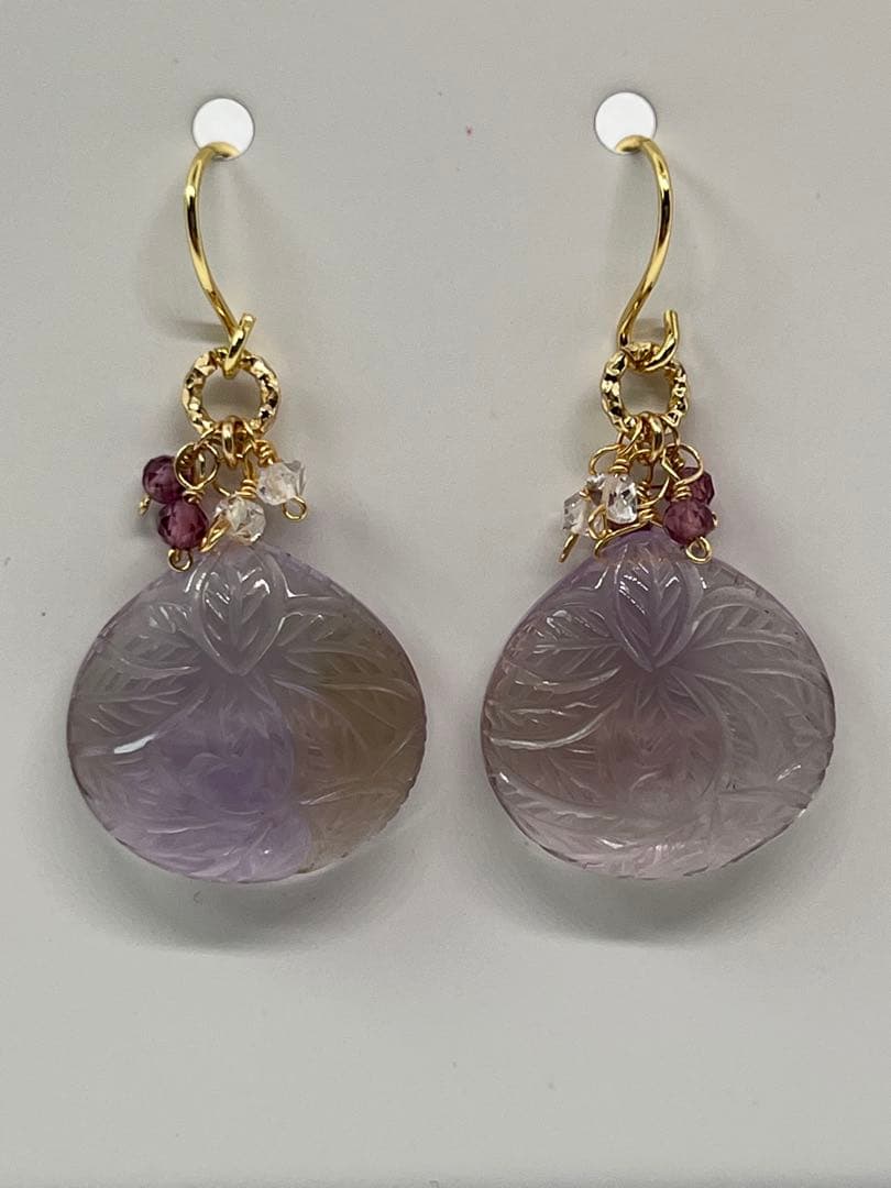 みっちゃん　14kgf アメトリン リーフカービングピアス