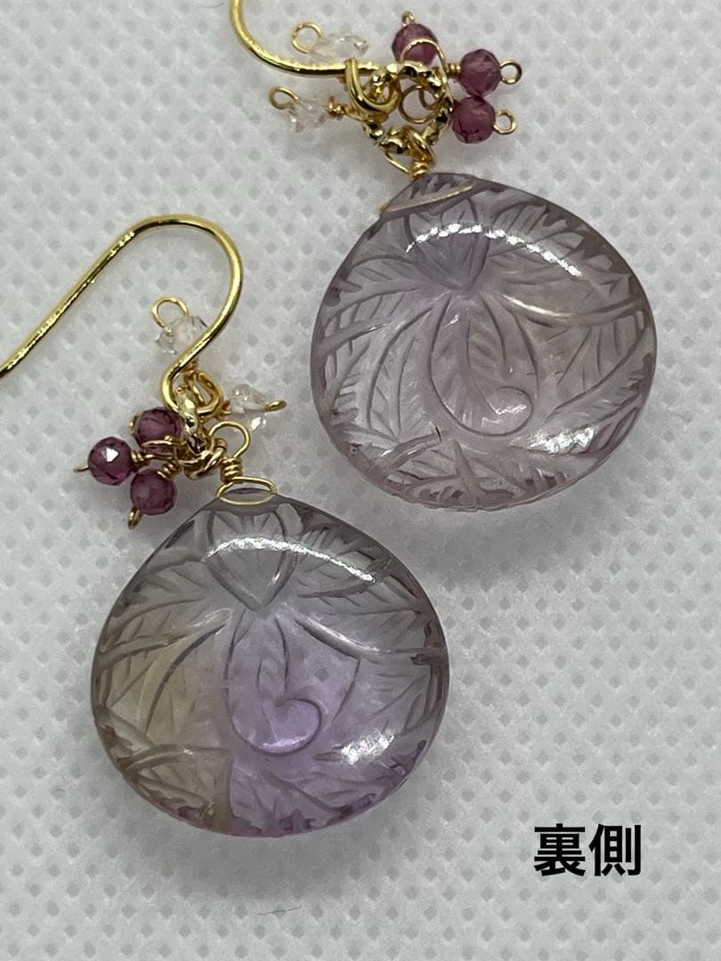 みっちゃん　14kgf アメトリン リーフカービングピアス