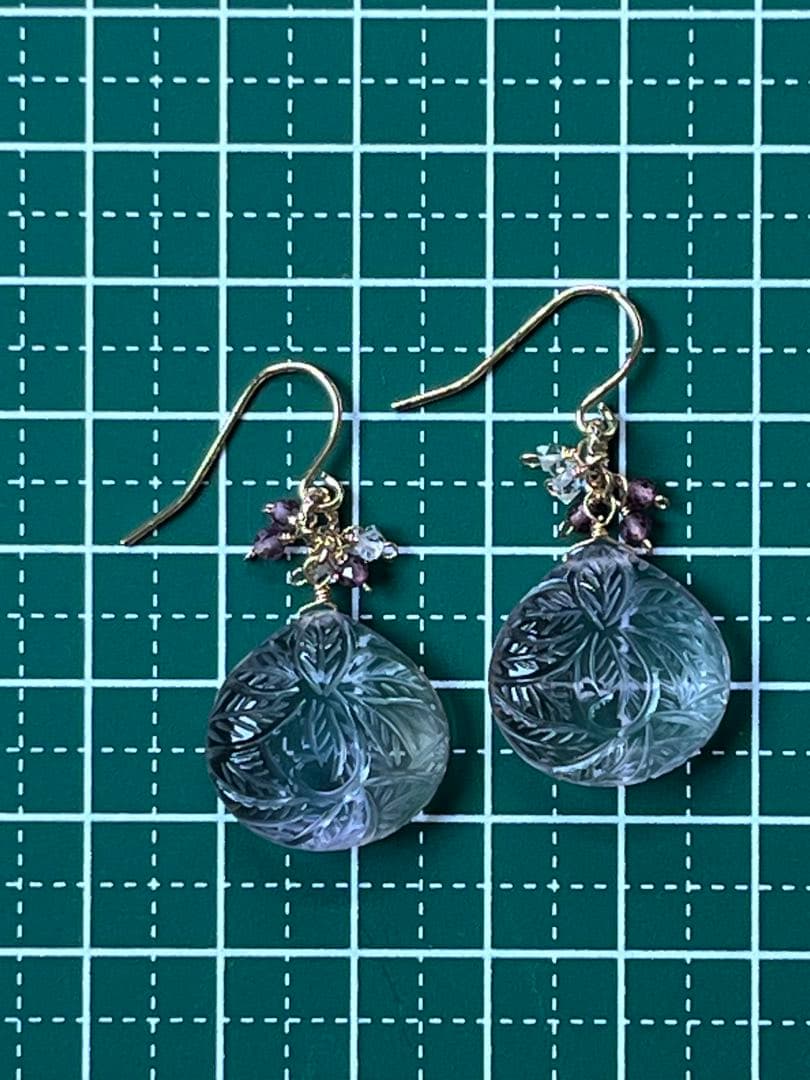 みっちゃん　14kgf アメトリン リーフカービングピアス