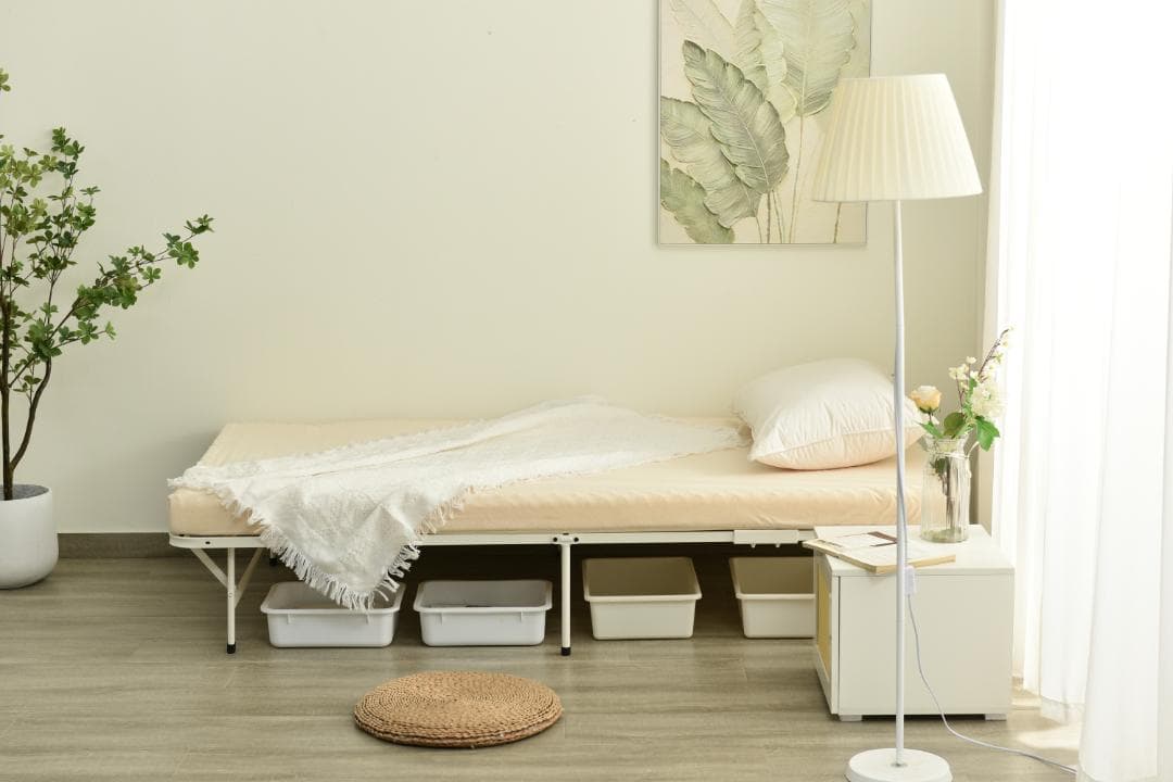 新生活応援！パイプベッド 折りたたみベッド シングル　省スペース WHITE