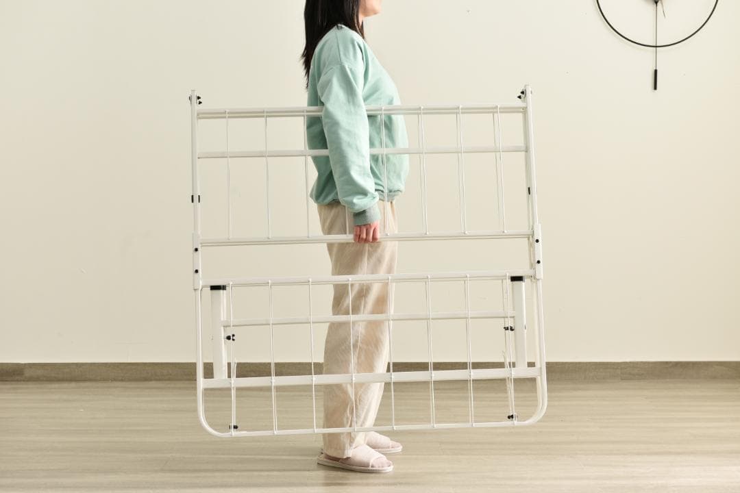 新生活応援！パイプベッド 折りたたみベッド シングル　省スペース WHITE