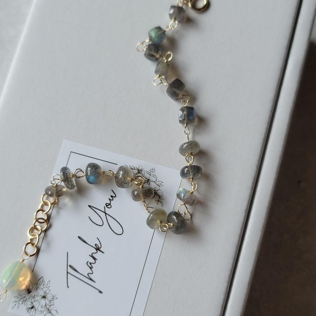 【14kgf 】神秘性を纏う＊ラブラドライトブレスレット&ロングピアス