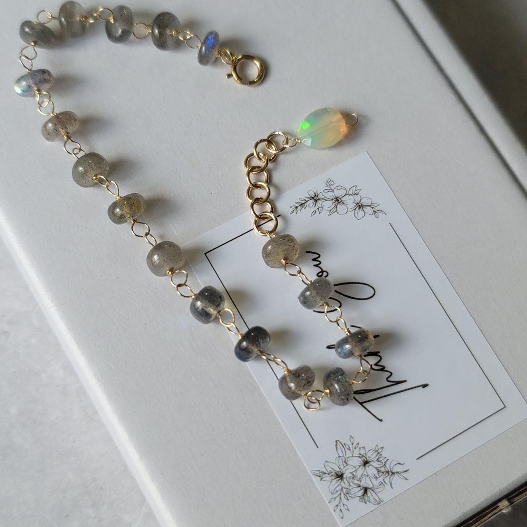 【14kgf 】神秘性を纏う＊ラブラドライトブレスレット&ロングピアス