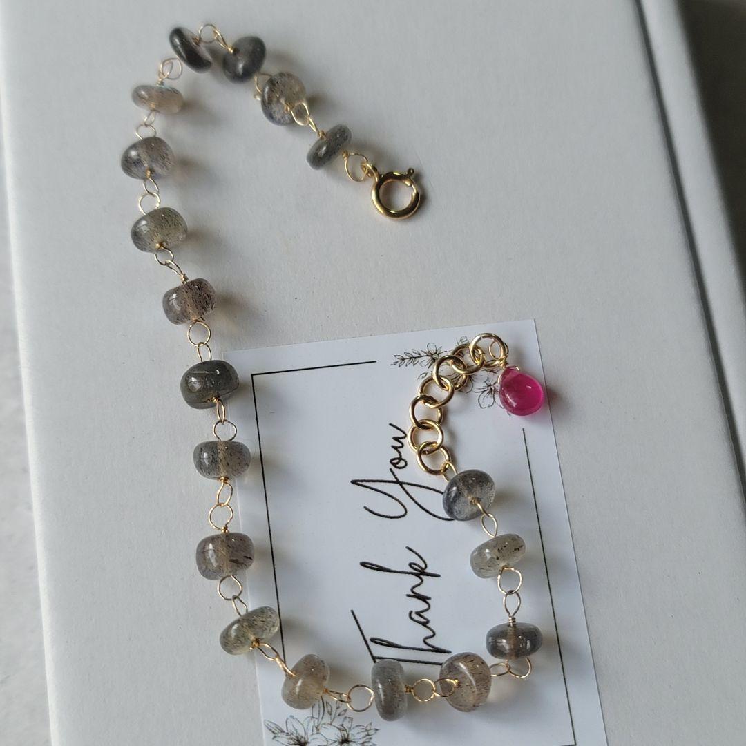 【14kgf 】神秘性を纏う＊ラブラドライトブレスレット&ロングピアス