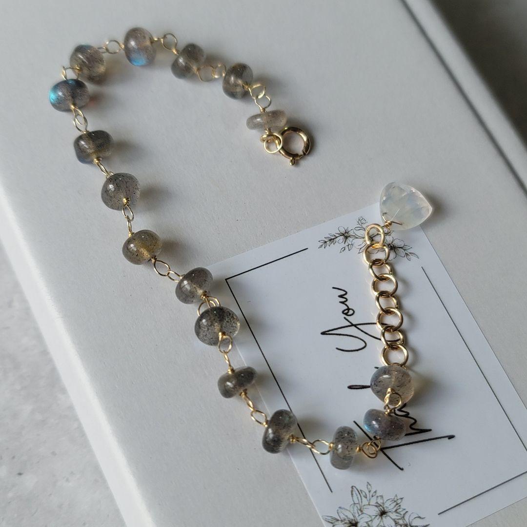 【14kgf 】神秘性を纏う＊ラブラドライトブレスレット&ロングピアス