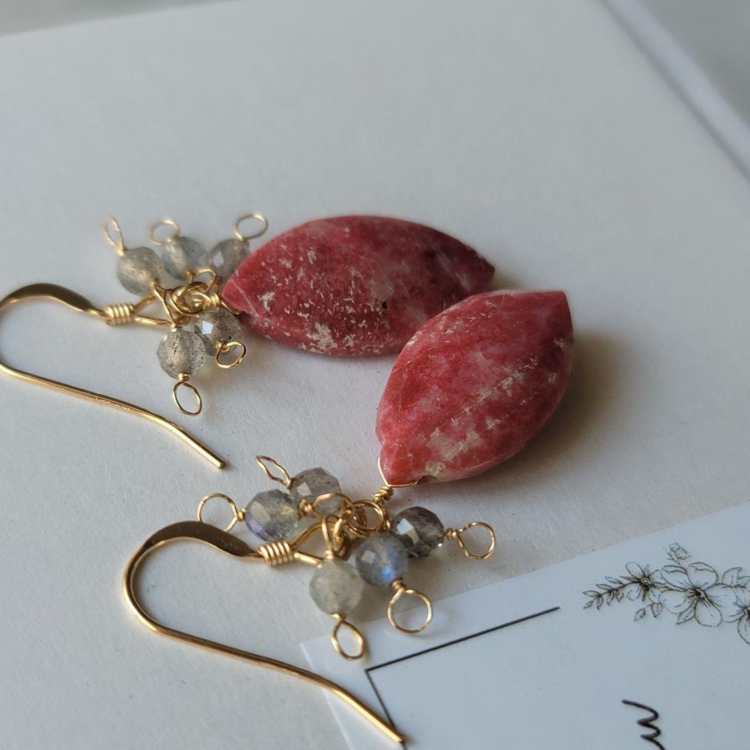 【14kgf 】神秘性を纏う＊ラブラドライトブレスレット&ロングピアス