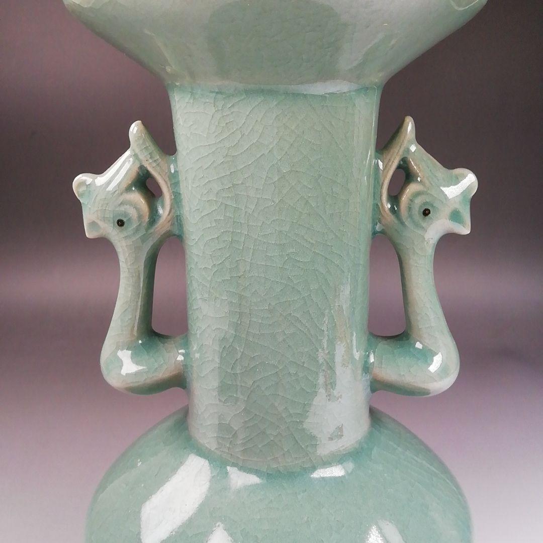 Ｗ３３４　花入　『鳳凰耳　花入』『高麗青磁』『如泉窯　李連休 作』　共箱　　花器