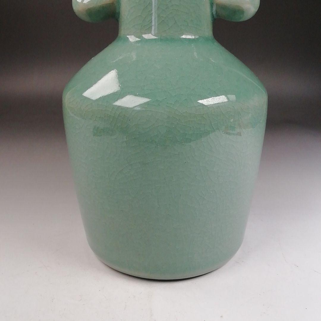 Ｗ３３４　花入　『鳳凰耳　花入』『高麗青磁』『如泉窯　李連休 作』　共箱　　花器