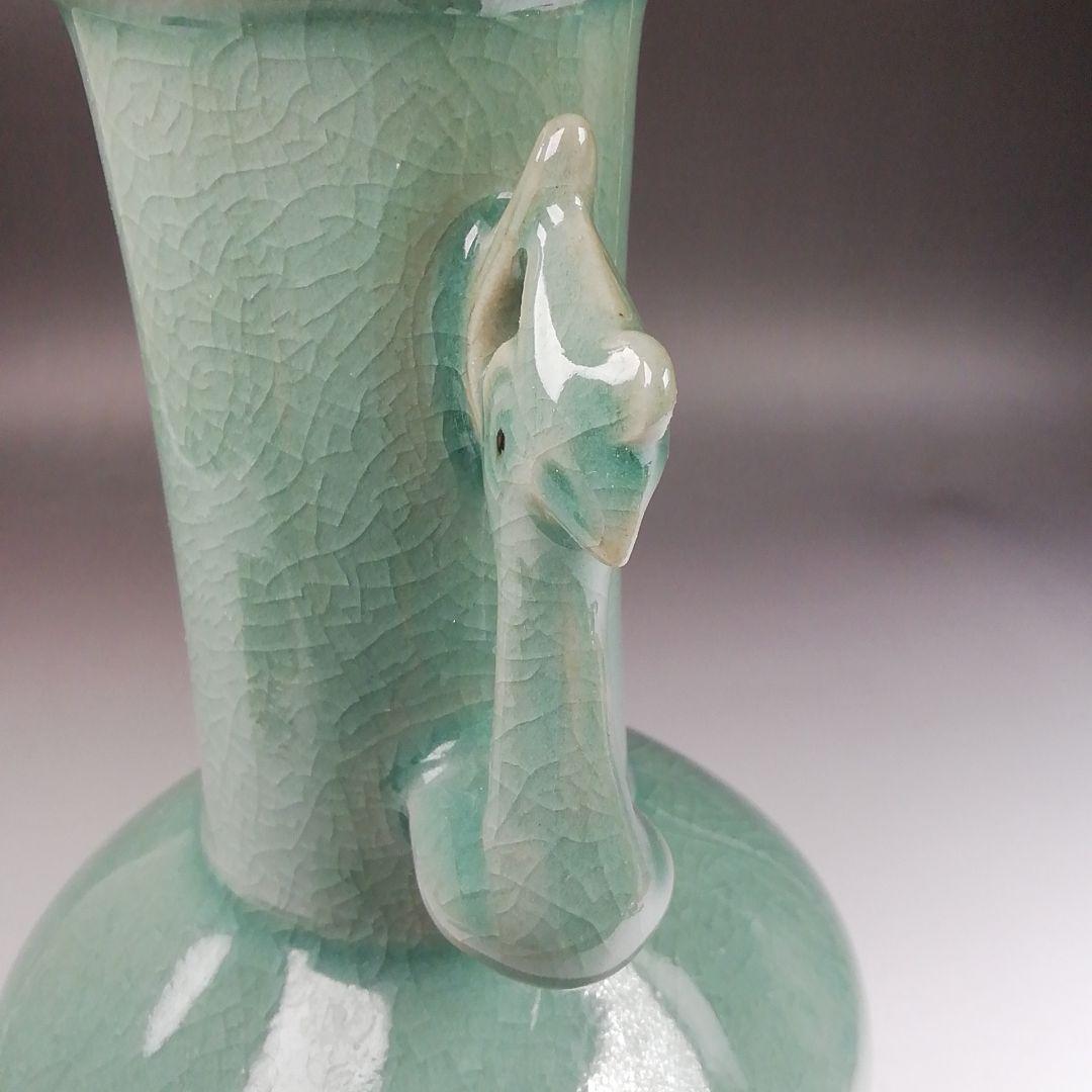 Ｗ３３４　花入　『鳳凰耳　花入』『高麗青磁』『如泉窯　李連休 作』　共箱　　花器