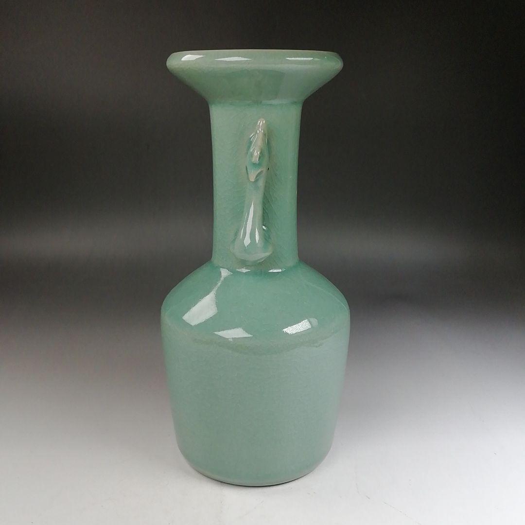 Ｗ３３４　花入　『鳳凰耳　花入』『高麗青磁』『如泉窯　李連休 作』　共箱　　花器