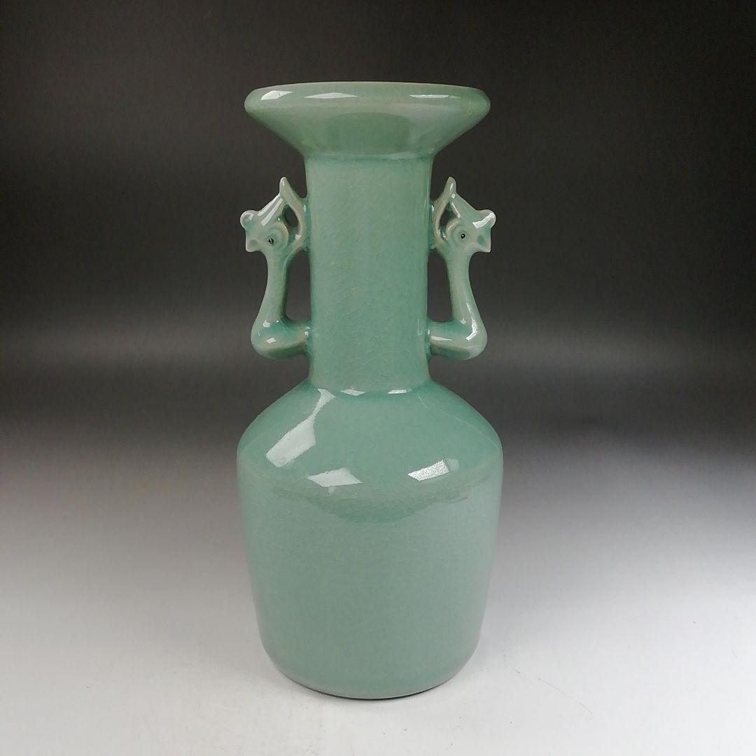 Ｗ３３４　花入　『鳳凰耳　花入』『高麗青磁』『如泉窯　李連休 作』　共箱　　花器