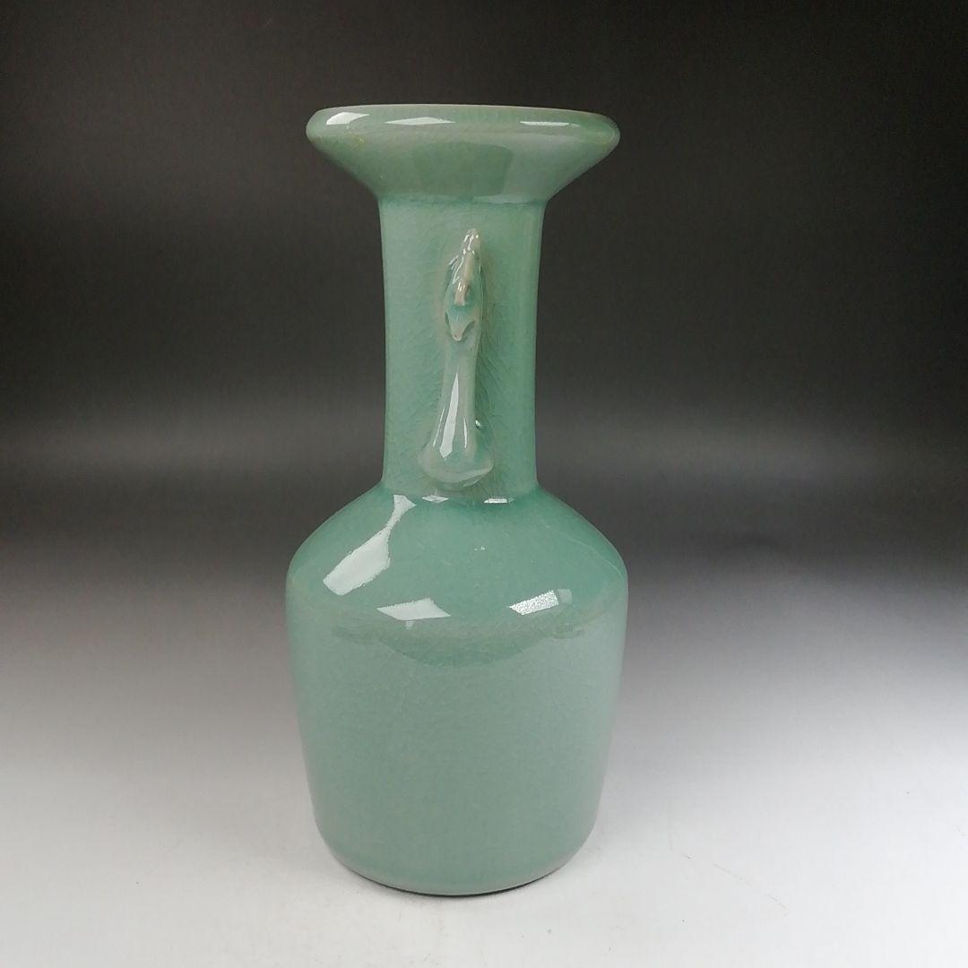 Ｗ３３４　花入　『鳳凰耳　花入』『高麗青磁』『如泉窯　李連休 作』　共箱　　花器