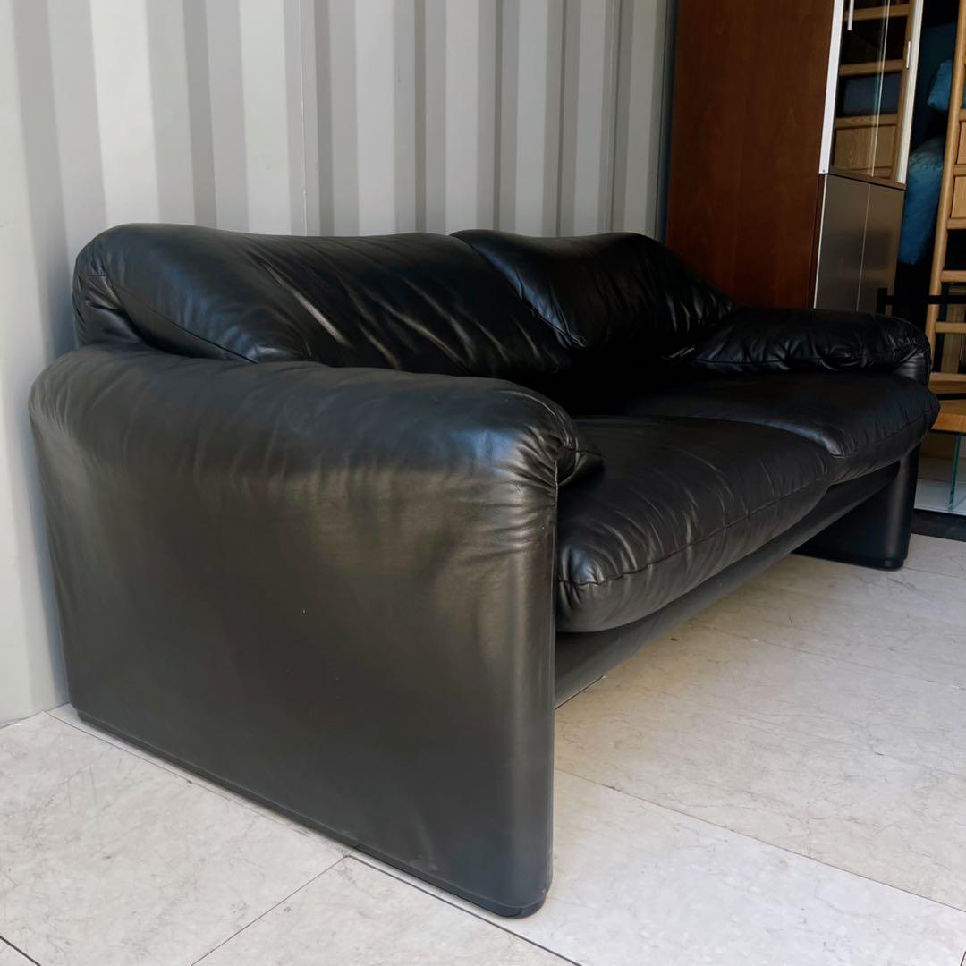 取付無料！カッシーナ マラルンガ 高級 おしゃれインテリア本革ブラック2Pソファ