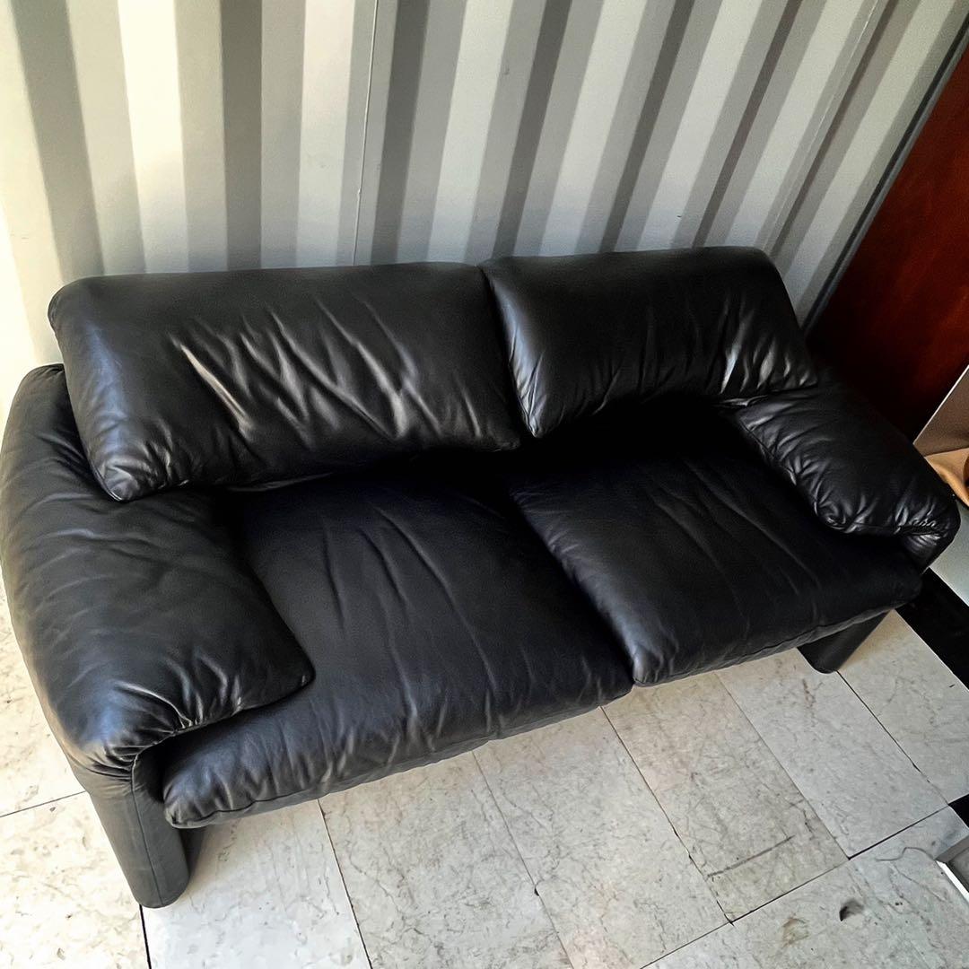 取付無料！カッシーナ マラルンガ 高級 おしゃれインテリア本革ブラック2Pソファ