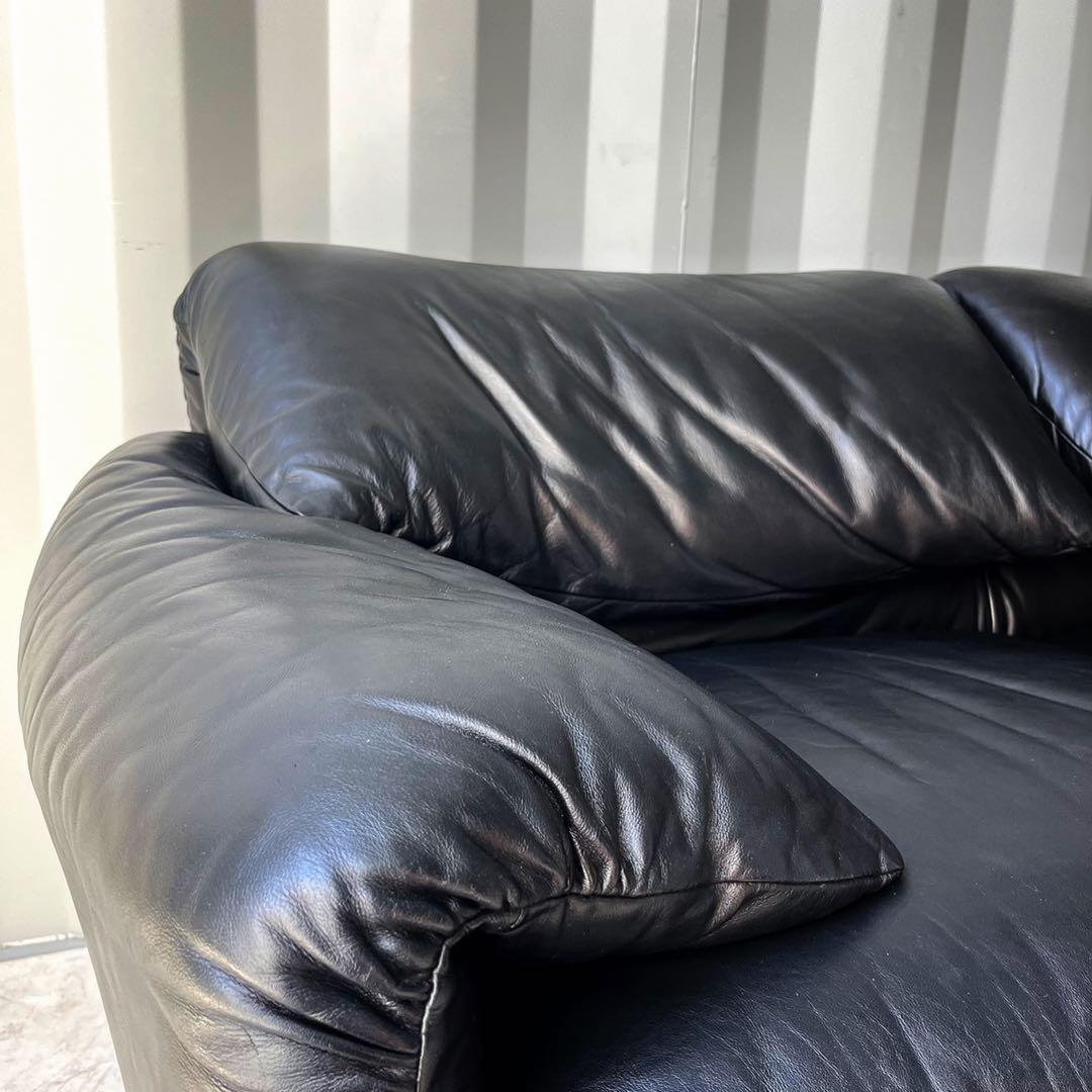 取付無料！カッシーナ マラルンガ 高級 おしゃれインテリア本革ブラック2Pソファ