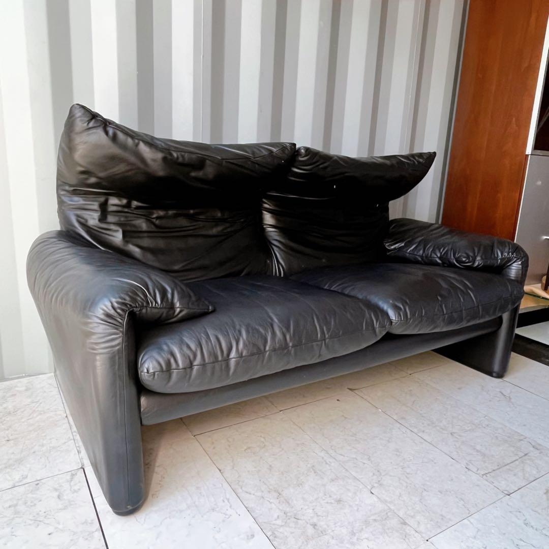 取付無料！カッシーナ マラルンガ 高級 おしゃれインテリア本革ブラック2Pソファ