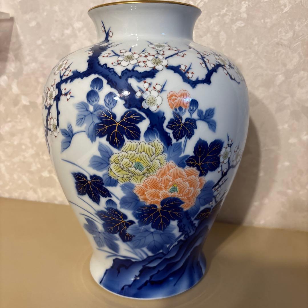 深川製磁　宮内庁御用達　梅芙蓉　花瓶　金彩　大花瓶　壺　高さ約３1センチ　箱付き
