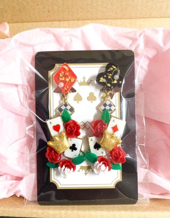 1.ダイヤ＆クラブ トランプと薔薇のピアス イヤリング サージカルステンレス