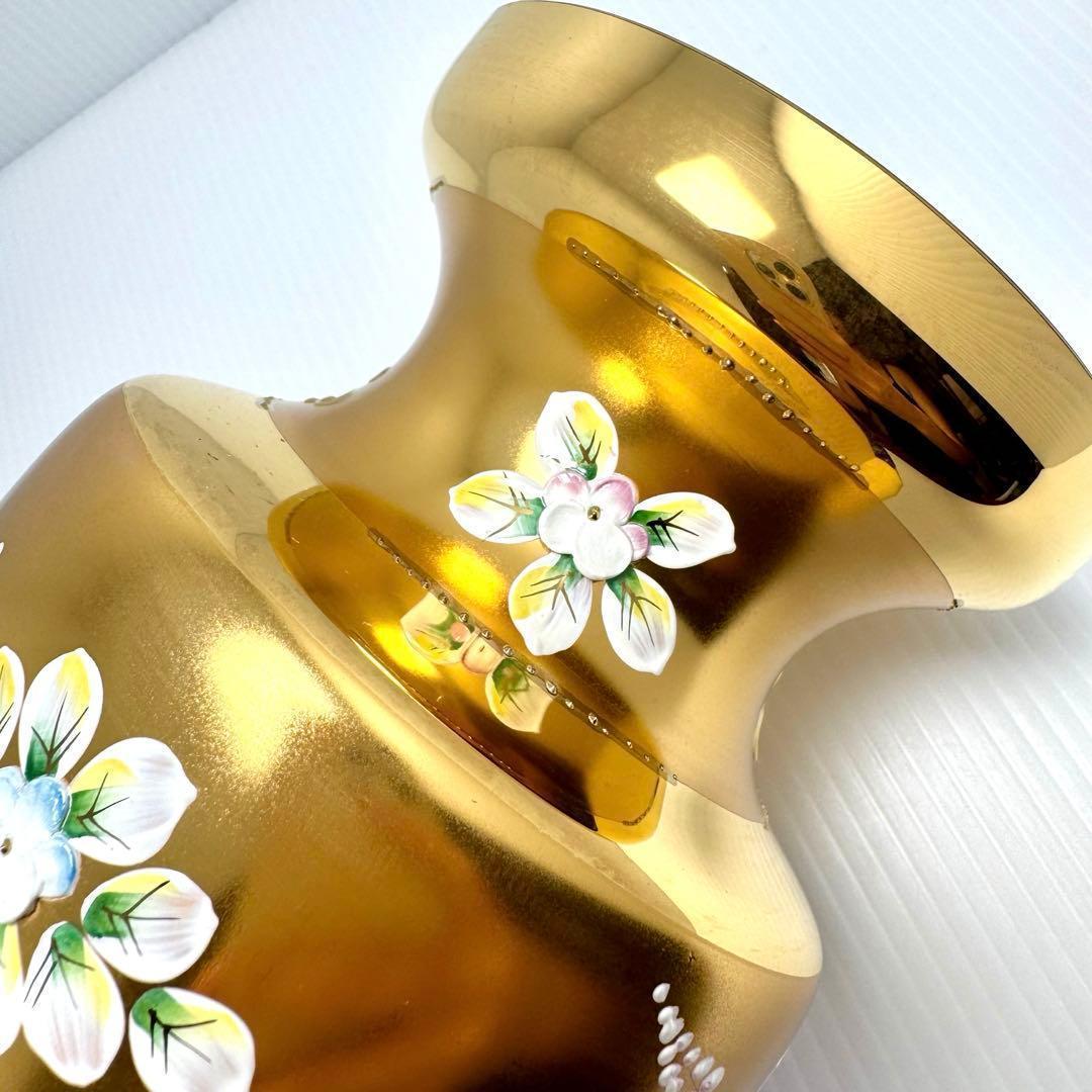 新品未使用 箱付き ボヘミアグラス ボヘミアンガラス 金彩 花瓶 フラワーベース