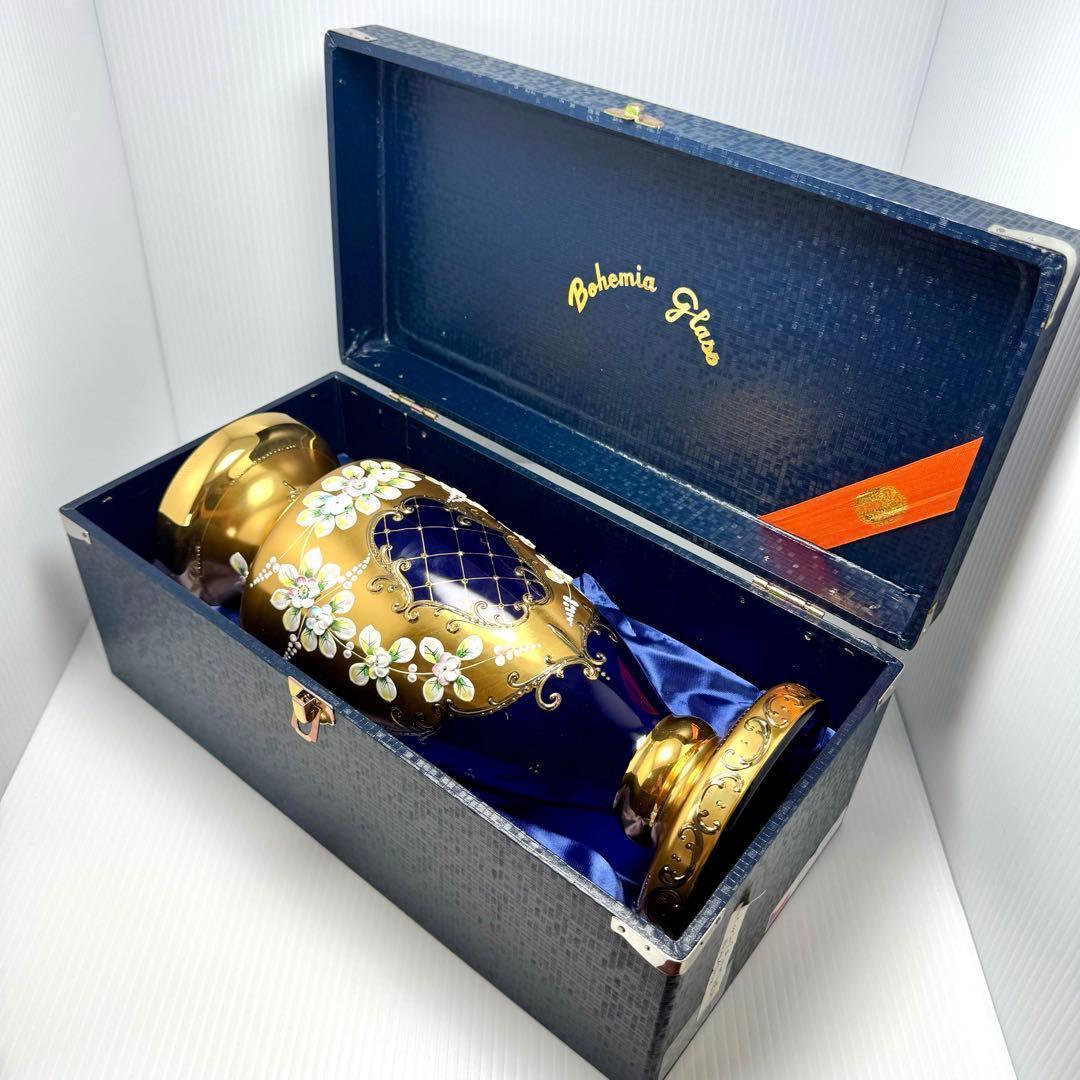 新品未使用 箱付き ボヘミアグラス ボヘミアンガラス 金彩 花瓶 フラワーベース
