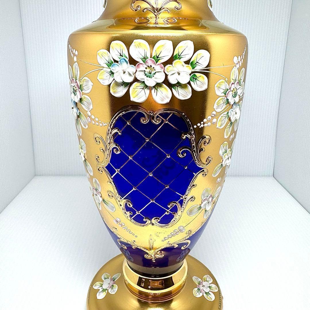 新品未使用 箱付き ボヘミアグラス ボヘミアンガラス 金彩 花瓶 フラワーベース