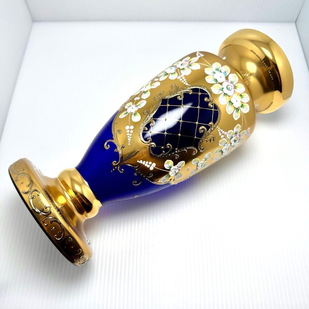新品未使用 箱付き ボヘミアグラス ボヘミアンガラス 金彩 花瓶 フラワーベース