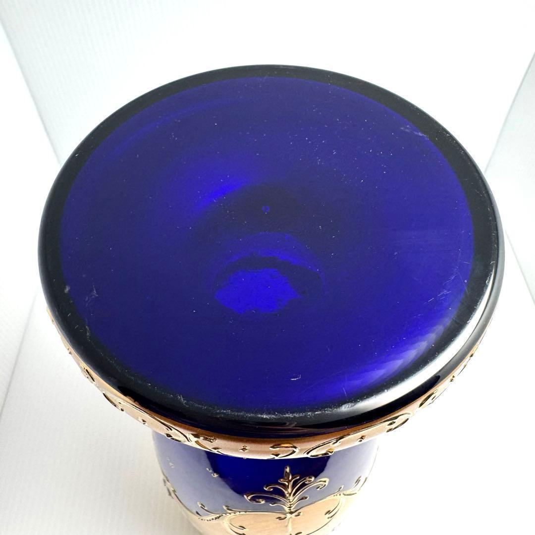 新品未使用 箱付き ボヘミアグラス ボヘミアンガラス 金彩 花瓶 フラワーベース