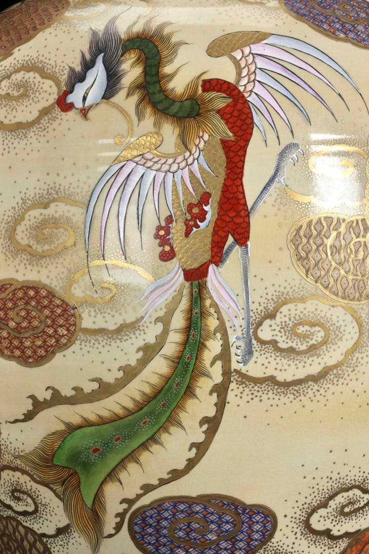 薩摩焼 京薩摩 金襴手 郡鶴鳳凰花鳥図 特大花瓶 80㎝ 大型飾壺 古美術 骨董