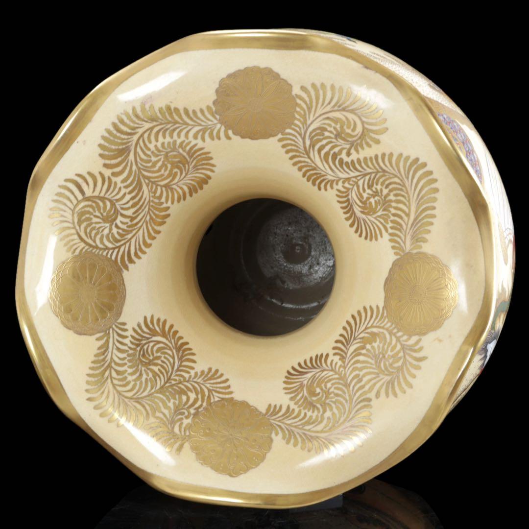 薩摩焼 京薩摩 金襴手 郡鶴鳳凰花鳥図 特大花瓶 80㎝ 大型飾壺 古美術 骨董