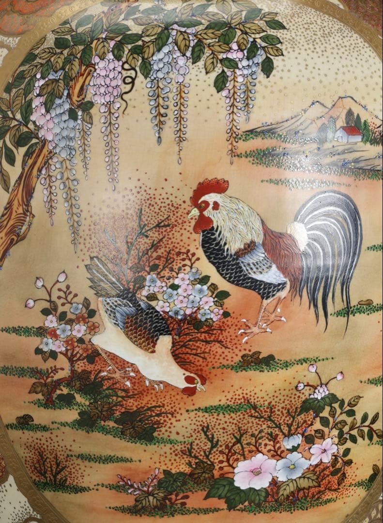 薩摩焼 京薩摩 金襴手 郡鶴鳳凰花鳥図 特大花瓶 80㎝ 大型飾壺 古美術 骨董