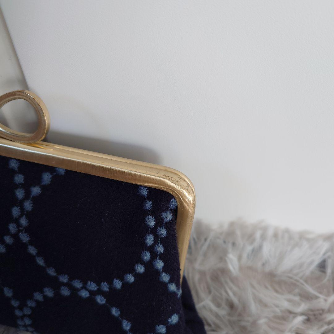 ミナペルホネン タンバリン柄 がま口長財布 ネイビー