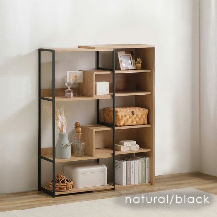 スライドオープンシェルフ ハイタイプ 収納 伸縮 ナチュラル つ352