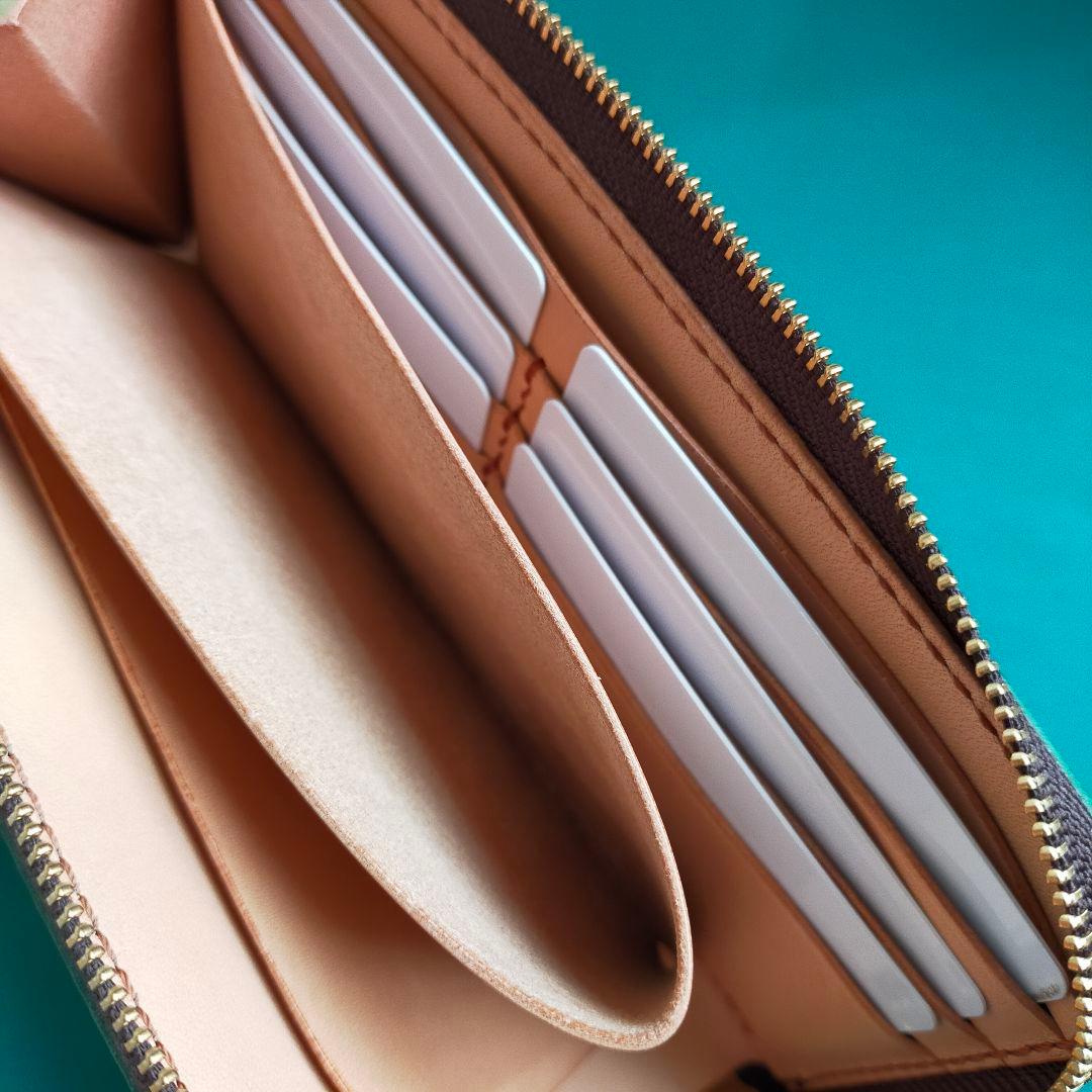 【かむ】ルガトショルダーグリーン　L字ファスナー長財布