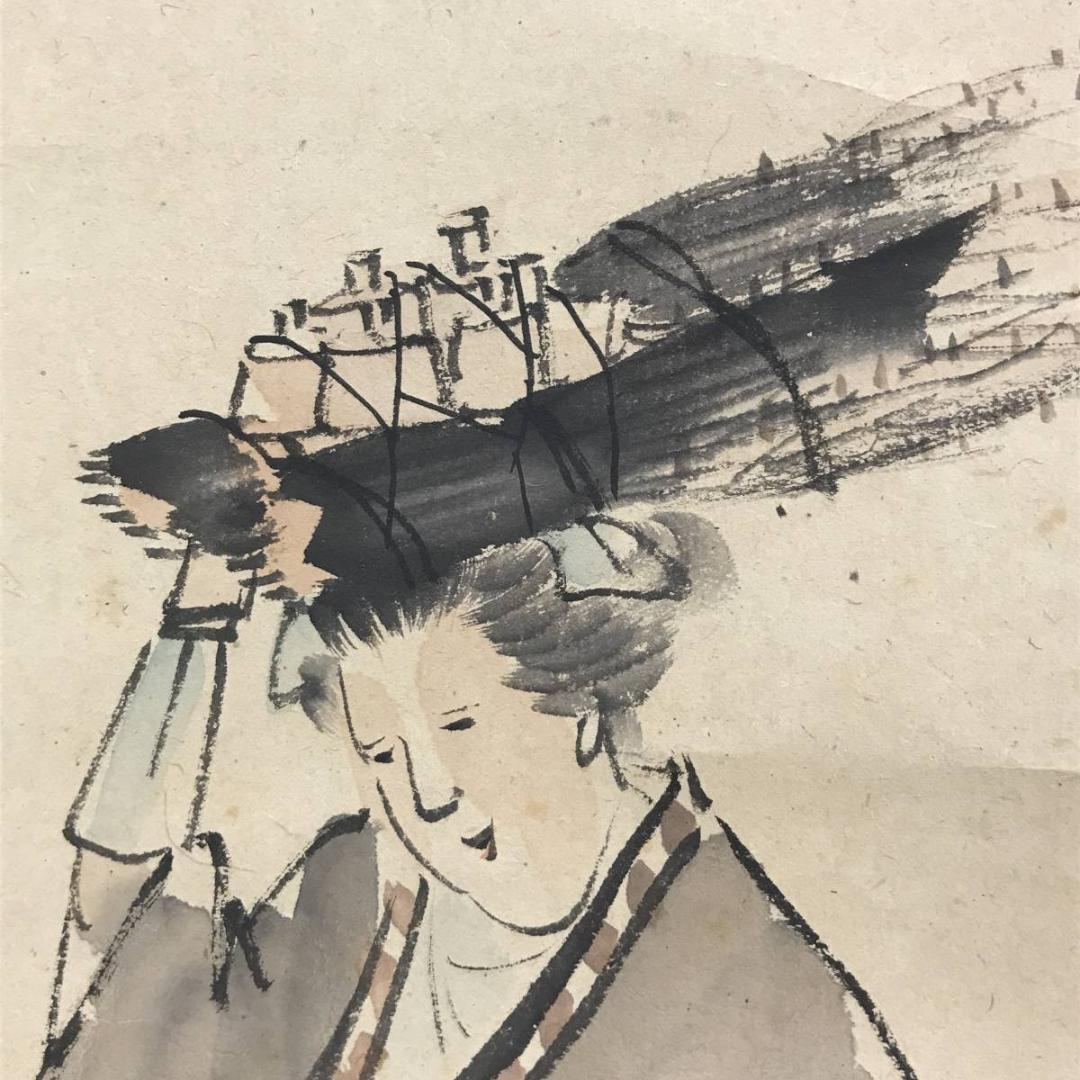 真作/月邨/大原女画句/大原女図/人物図/掛軸/名家伝来/AD-893