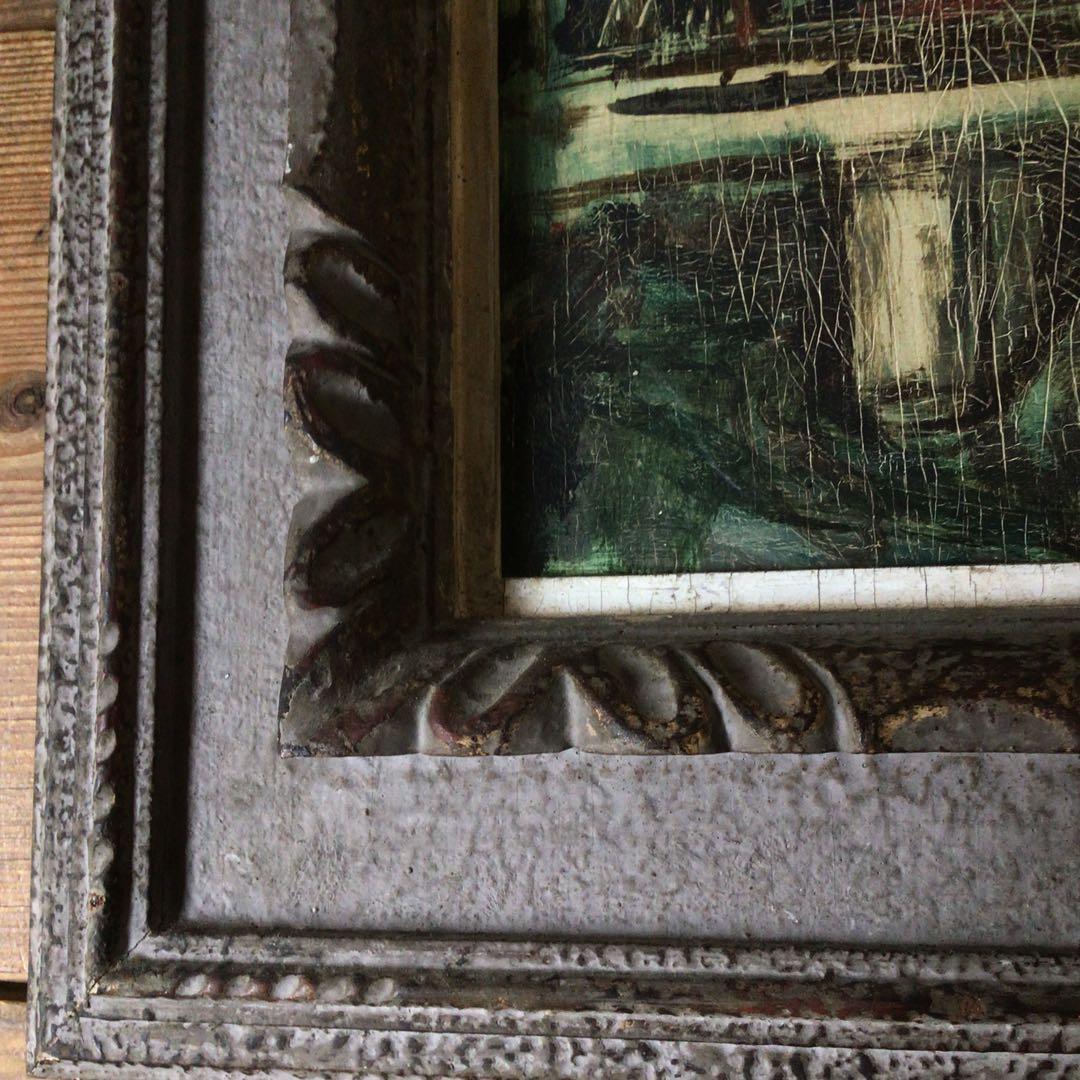 No3336額装　幸形栄治　風景画　板に油彩　1955年作　直筆サイン　送料無料