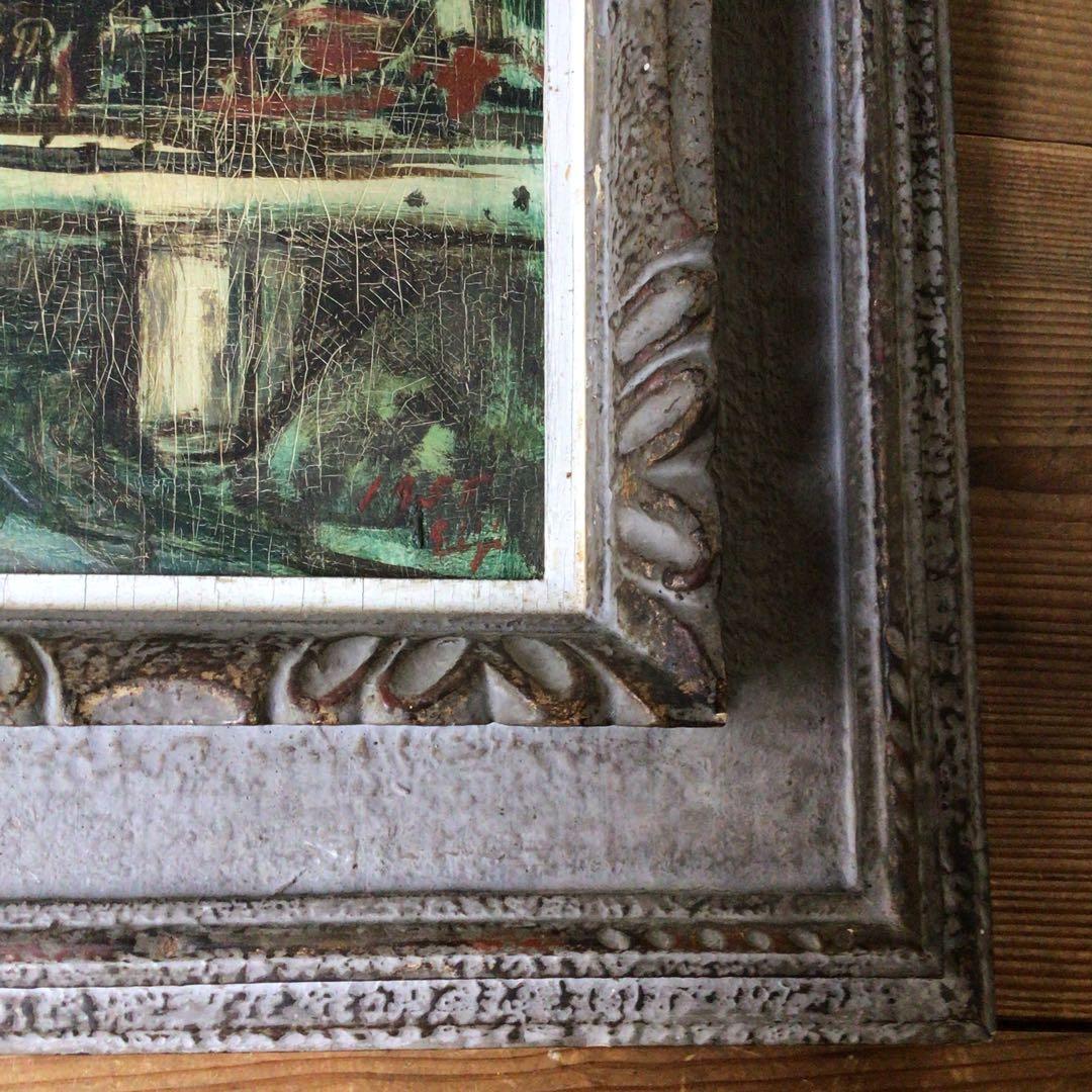 No3336額装　幸形栄治　風景画　板に油彩　1955年作　直筆サイン　送料無料