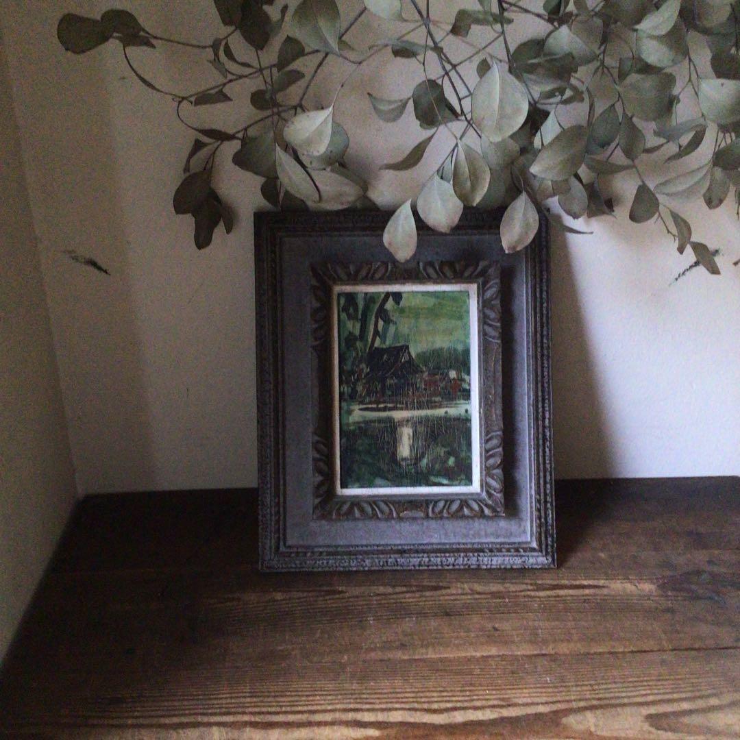 No3336額装　幸形栄治　風景画　板に油彩　1955年作　直筆サイン　送料無料