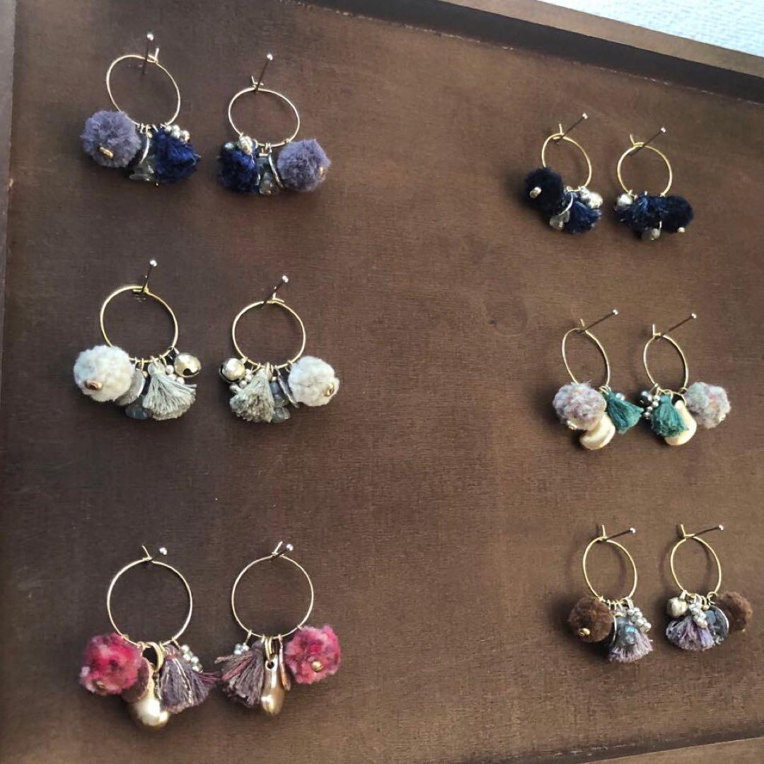 ハンドメイドピアス＊『色彩と飾りの魔法』ボンボン×タッセル　カスタムオーダーOK