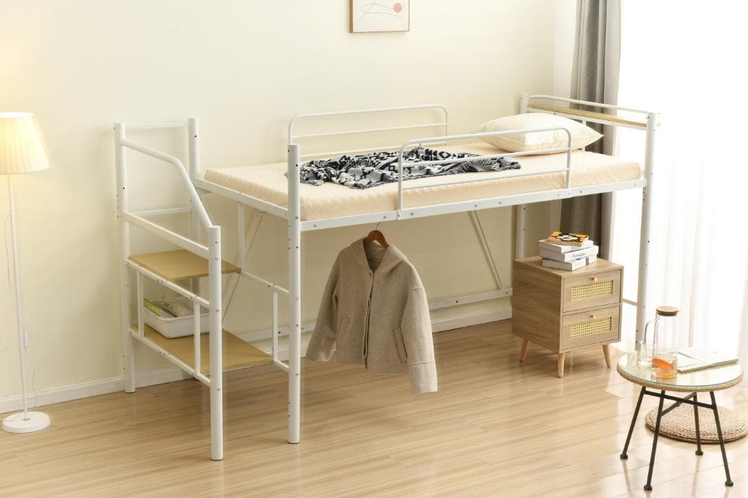 ロフトベッド パイプベッド【メッシュ床板・Sシングル】耐荷重150kg 北欧風