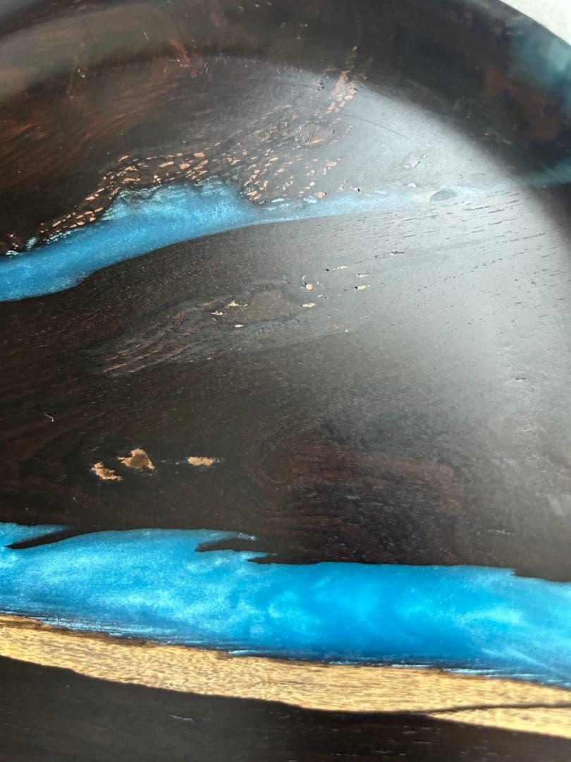 天然胡桃の木とレジン（樹脂）融合美、木製アートお茶盤プレートと花瓶3点セット