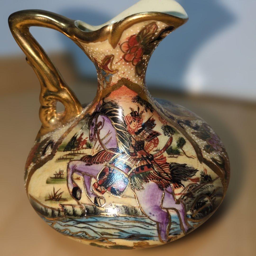 【明治期】九谷焼風 金彩色絵 人物図 水注 ピッチャー 日本製 アンティーク