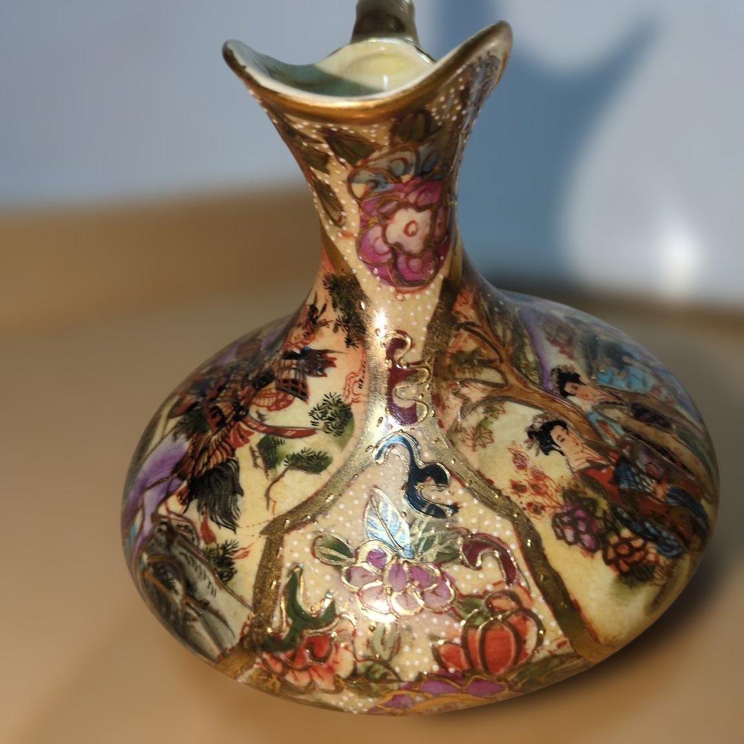 【明治期】九谷焼風 金彩色絵 人物図 水注 ピッチャー 日本製 アンティーク