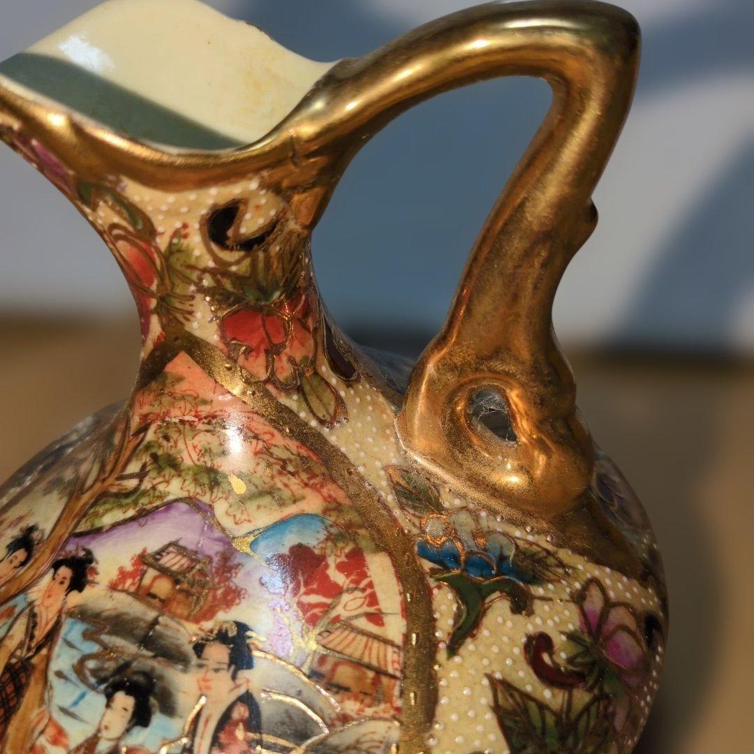 【明治期】九谷焼風 金彩色絵 人物図 水注 ピッチャー 日本製 アンティーク