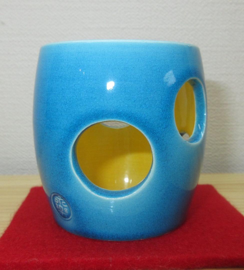 送料込【逢絢亭】茶道具 蓋置 京焼 浅黄交趾 水玉透し 永楽即全  共箱入り