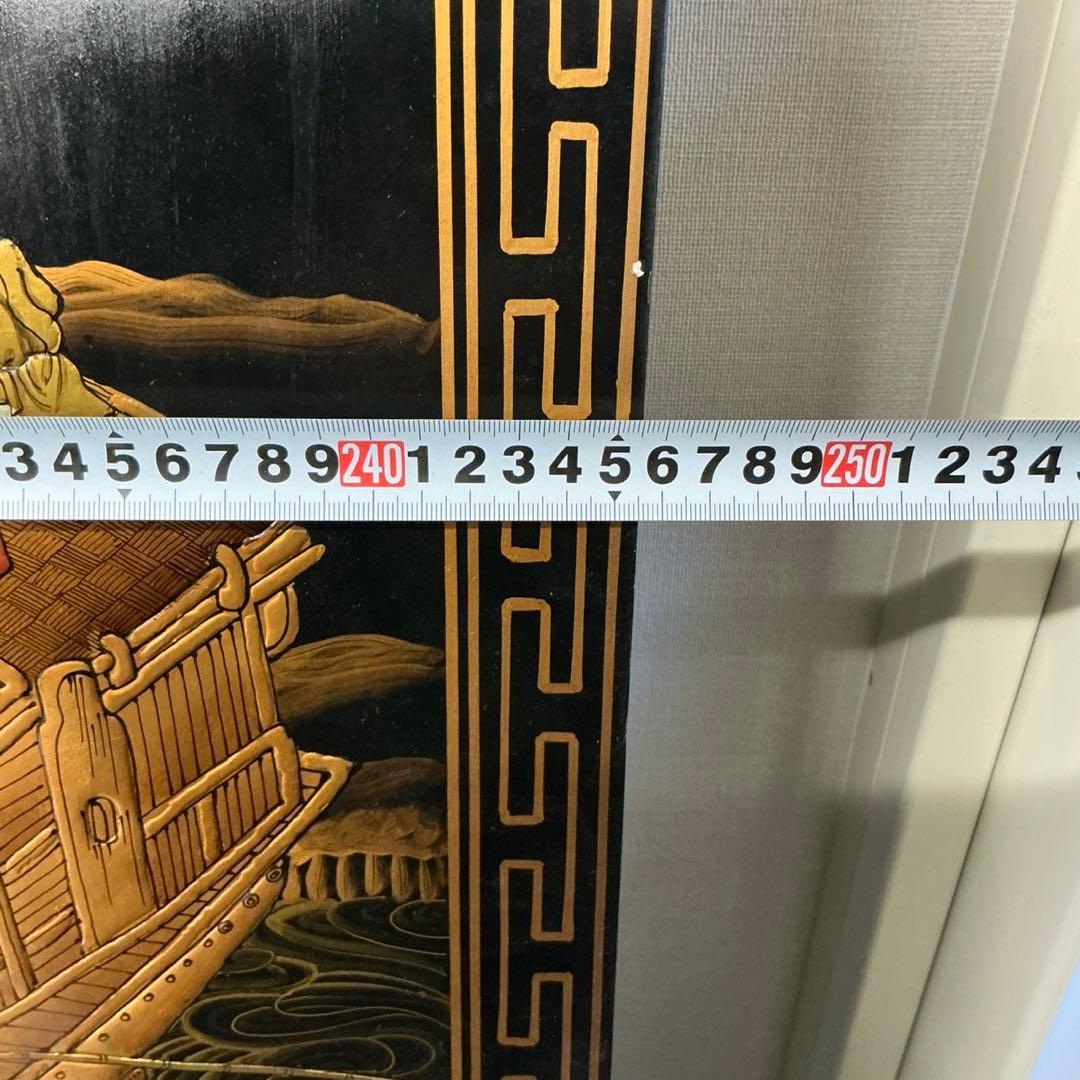 河上明清 中国屏風 清明上河図 モチーフ アンティーク 年代物 間仕切 屏風