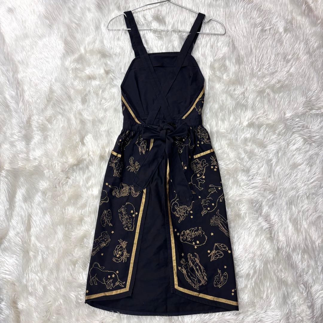 イヴサンローラン エプロン キャミワンピース 星座柄 総柄 ブラック 黒