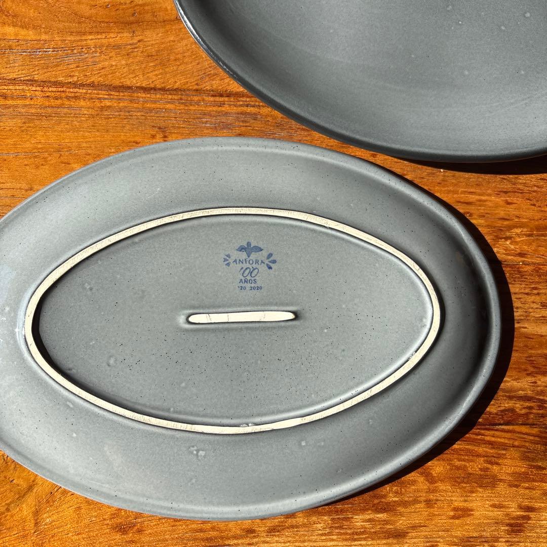 ANFORA アンフォラ　グレー 楕円形プレート 2枚セット　35cm