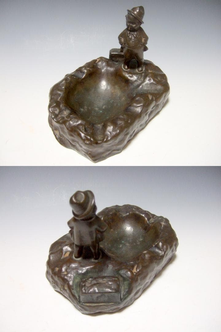 ブロンズ 銅製 灰皿 人形 在銘 / アクセサリー置き 小物置き