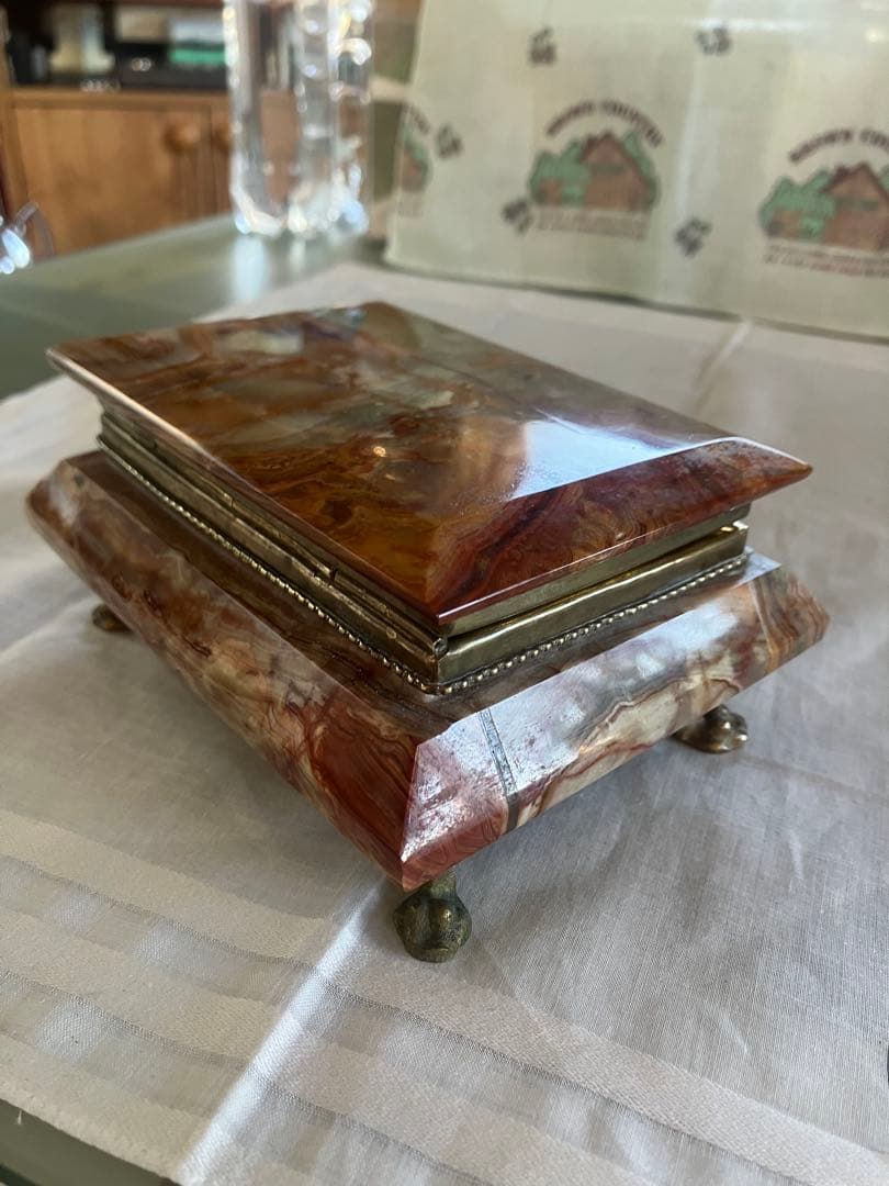 セール オニキス、真鍮製 ジュエリーボックス 小物入れビンテージ